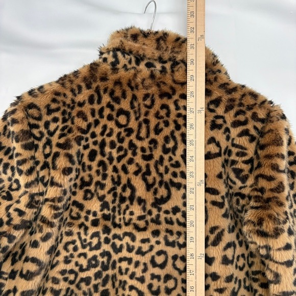 Zara Trafaluc Leopard Print Faux Fur Coat Womens Size S Long Sleeve Collar - Picture 8 of 8